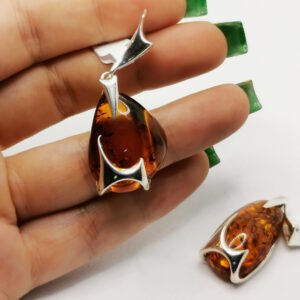 Liquid silver amber pendant