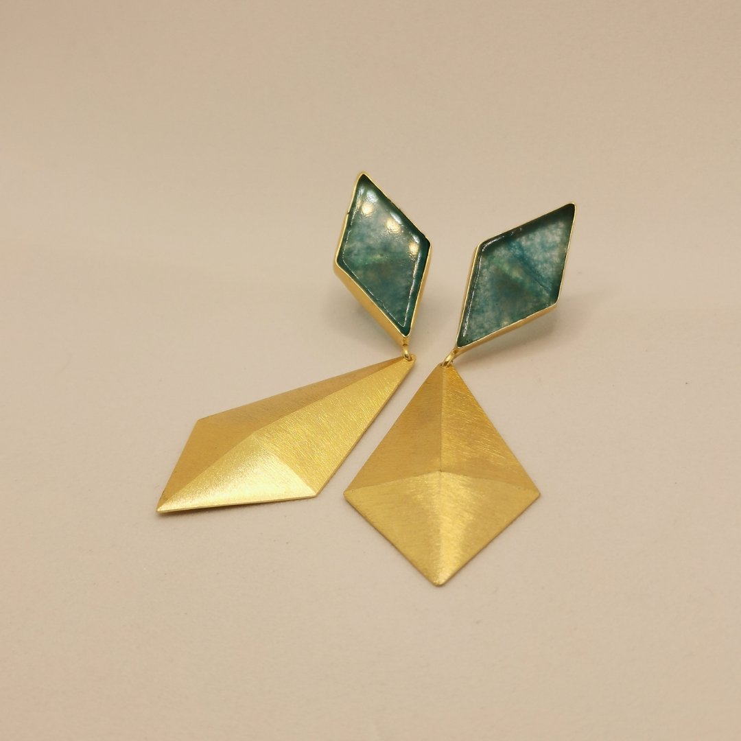 Orecchini Pendenti Cristalli di Boemia Ottone Placcato Oro 24K e Agata - immagine 4