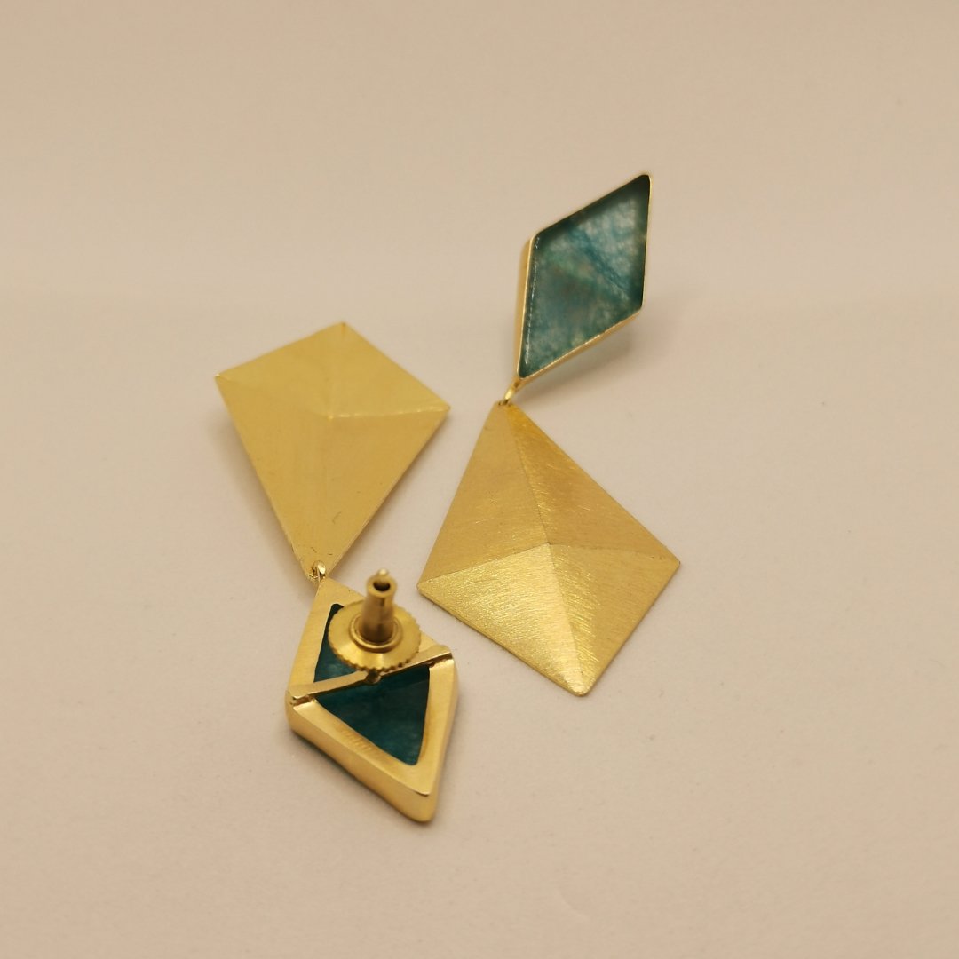 Orecchini Pendenti Cristalli di Boemia Ottone Placcato Oro 24K e Agata - immagine 3