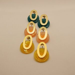 Orecchini Pendenti Doppio Ovale Ottone Placcato Oro 24K e Agata