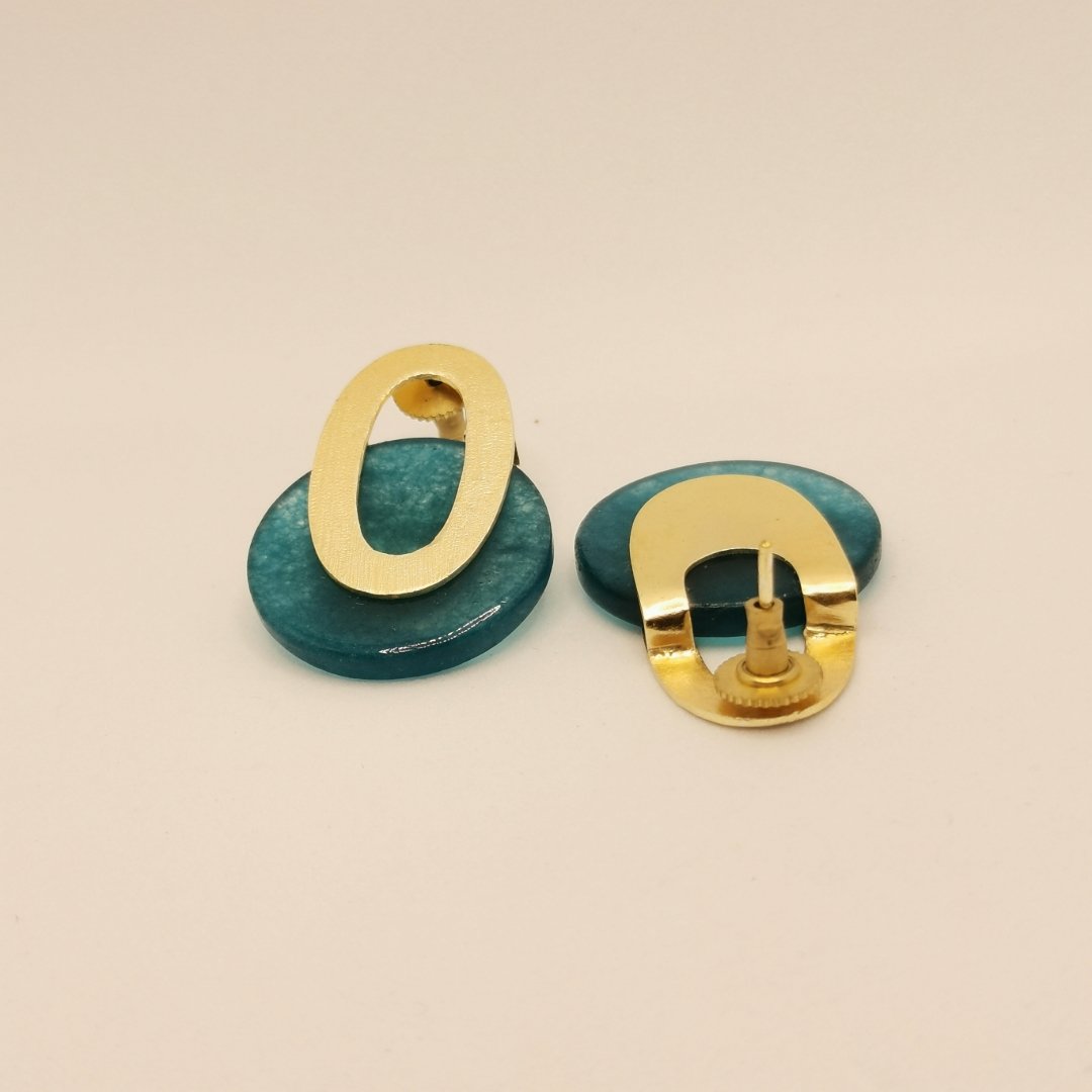 Orecchini Pendenti Doppio Ovale Ottone Placcato Oro 24K e Agata - immagine 7