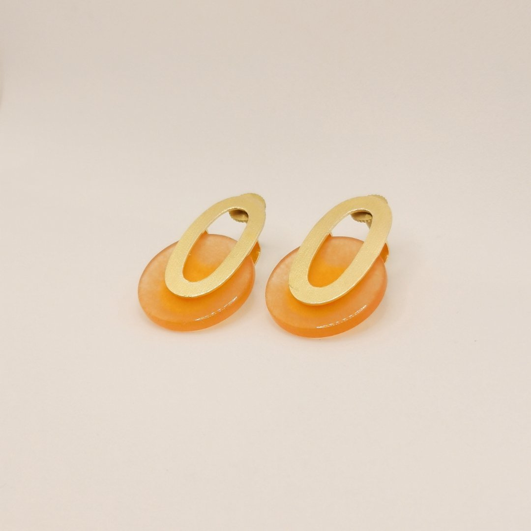 Orecchini Pendenti Doppio Ovale Ottone Placcato Oro 24K e Agata - immagine 6