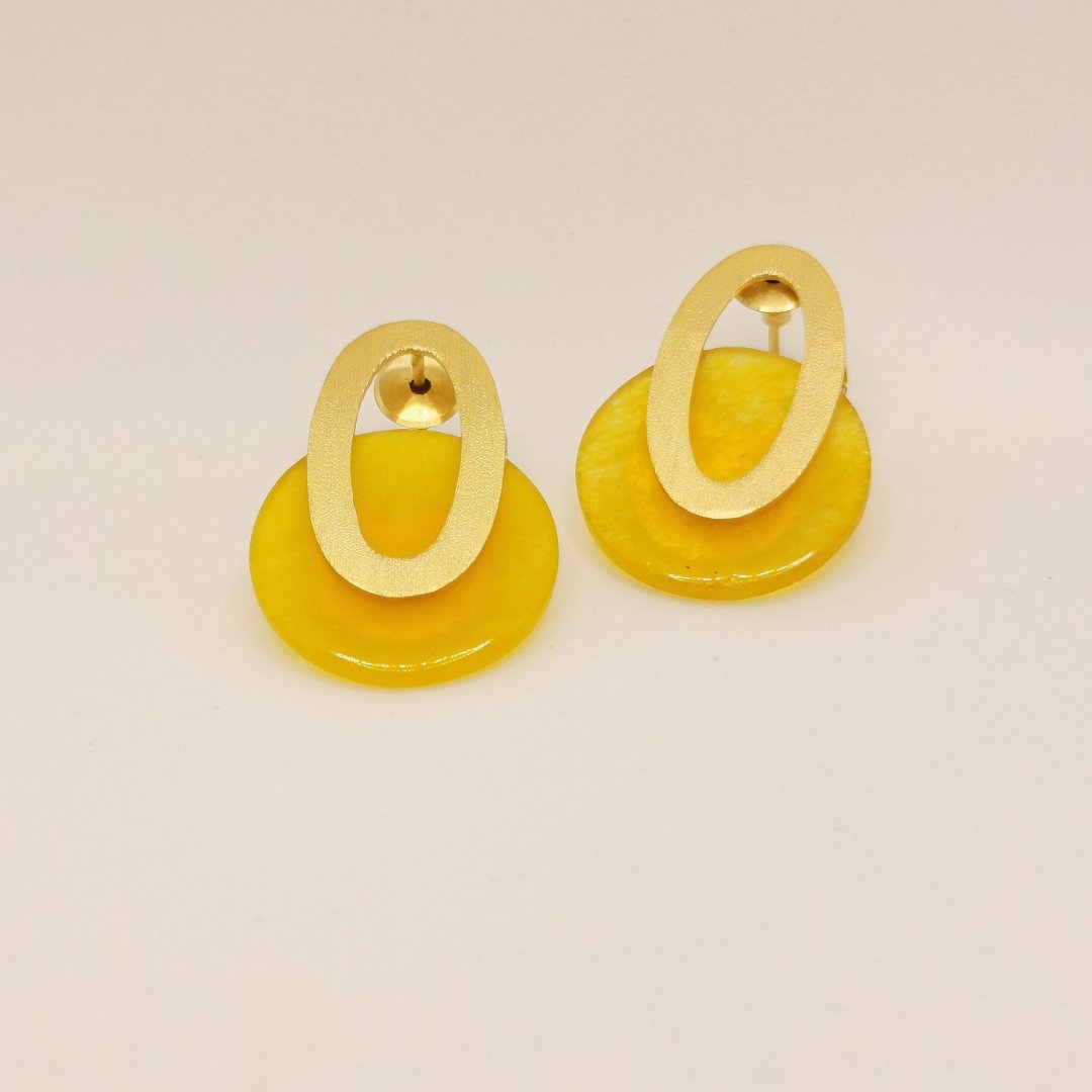 Orecchini Pendenti Doppio Ovale Ottone Placcato Oro 24K e Agata - immagine 4