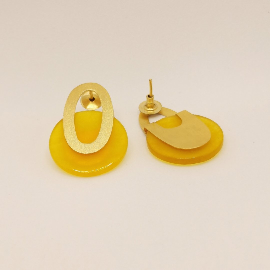 Orecchini Pendenti Doppio Ovale Ottone Placcato Oro 24K e Agata - immagine 3