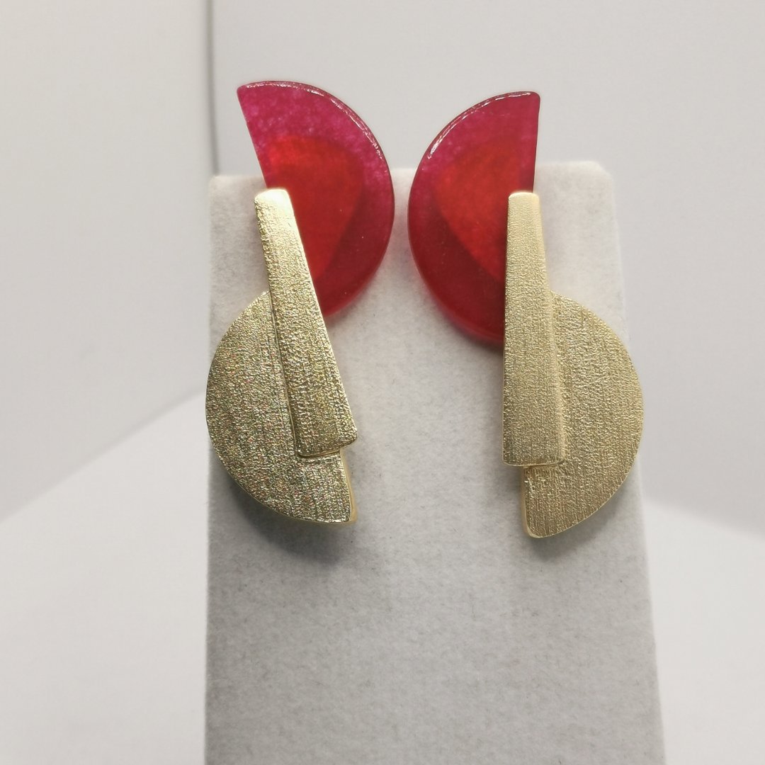 Orecchini Lobo Foglia Asimmetrica Ottone Placcato Oro 24K e Agata - immagine 6