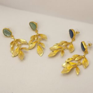 Orecchini foglie con quarzo tagliato