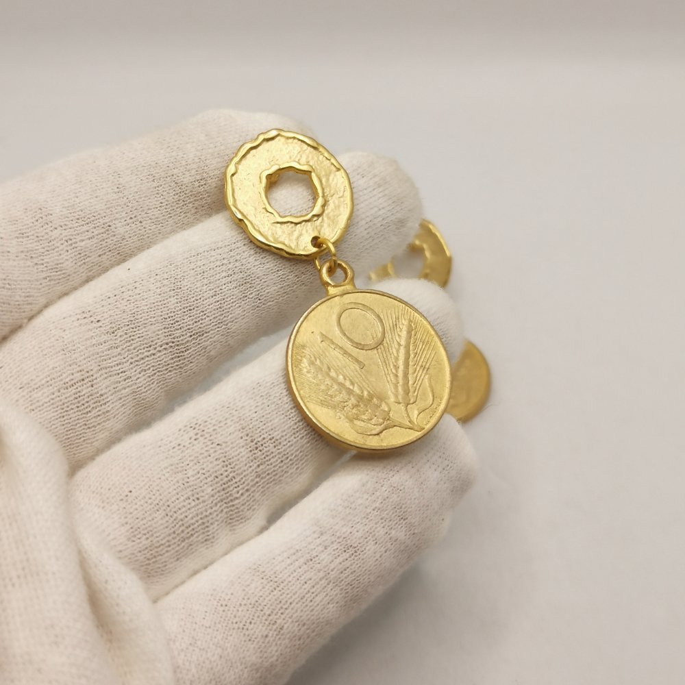 Orecchini pendenti con Riproduzione moneta 5 e 10 Lire - immagine 3