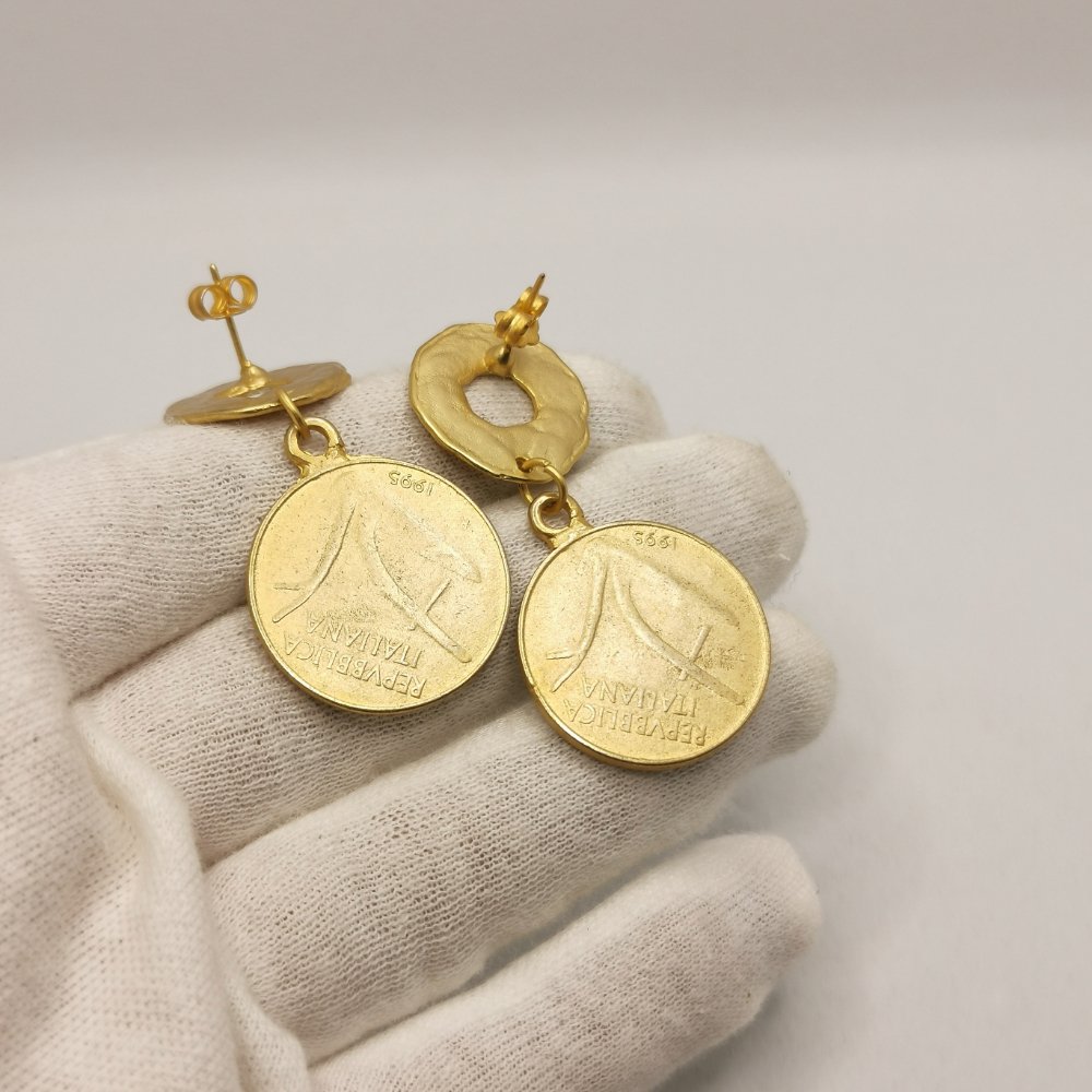 Orecchini pendenti con Riproduzione moneta 5 e 10 Lire - immagine 4