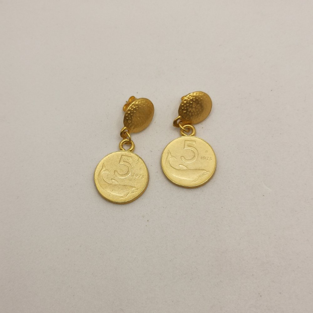 Orecchini pendenti con Riproduzione moneta 5 e 10 Lire - immagine 5