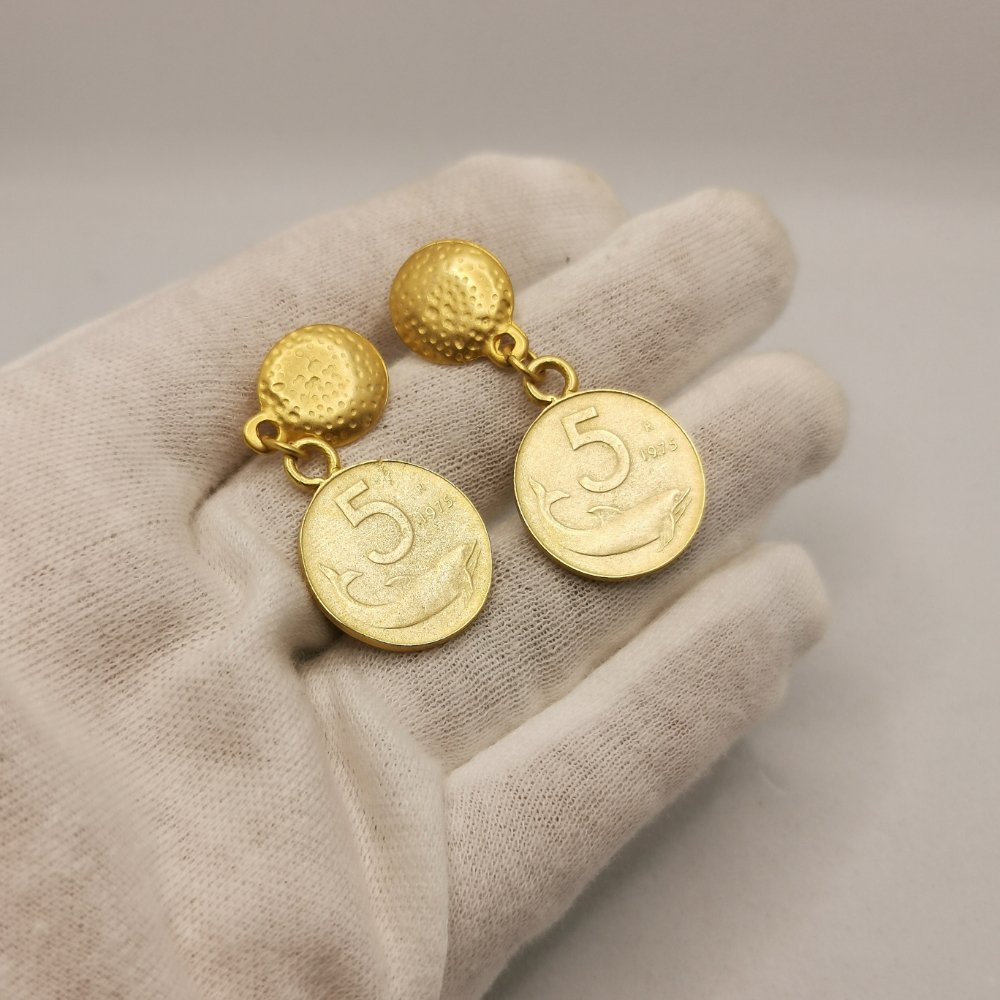 Orecchini pendenti con Riproduzione moneta 5 e 10 Lire - immagine 6