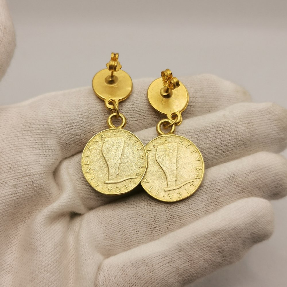 Orecchini pendenti con Riproduzione moneta 5 e 10 Lire - immagine 7