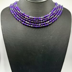 Collana artigianale multifilo con sfere in pietre naturali a scalare