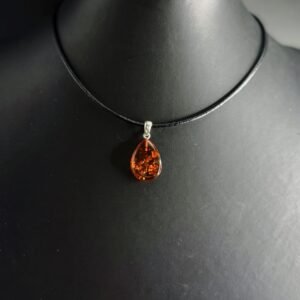 Ciondolo Ambra Baltica Goccia Piatta Argento 925