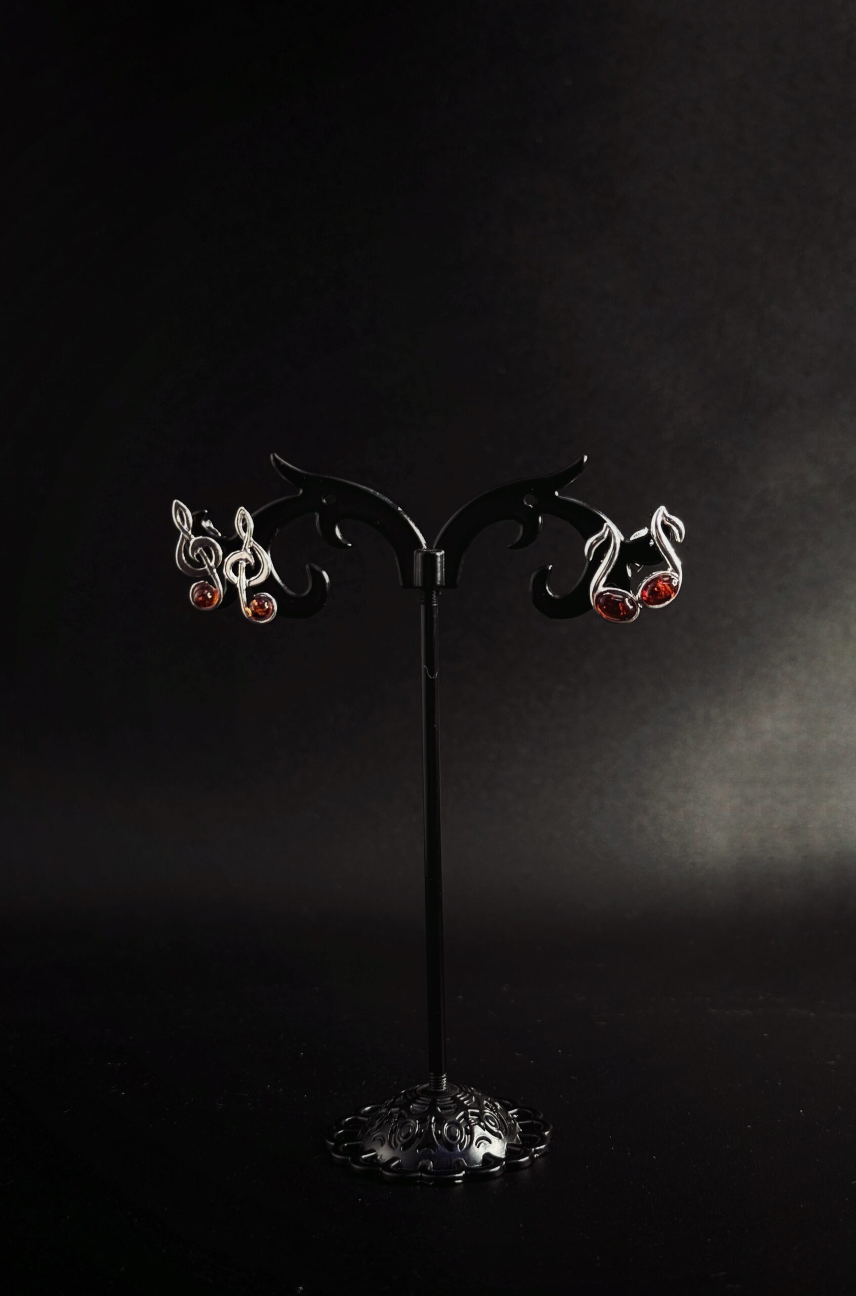 Orecchini Lobo Chiave Sol e Nota Musicale Argento 925 Ambra