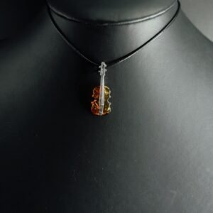 Ciondolo Violino Argento 925 Ambra Baltica, Pendente Strumento Musicale Violinisti