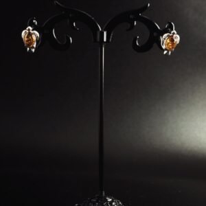 Orecchini Lobo Tartaruga Argento 925 Ambra Cognac - Design Portafortuna Longevità