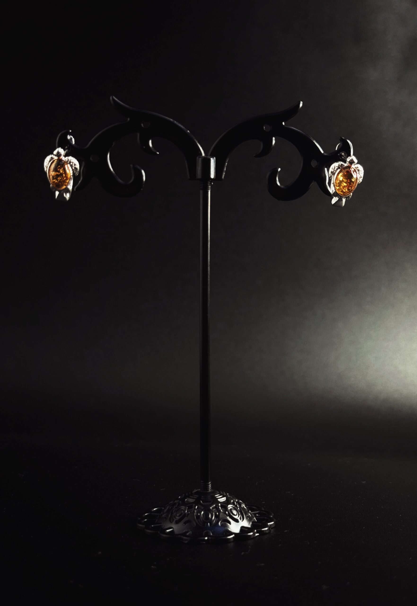 Orecchini Lobo Tartaruga Argento 925 Ambra Cognac - Design Portafortuna Longevità