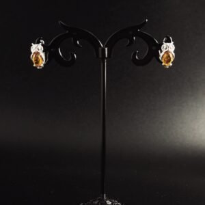 Orecchini Lobo Gufo Civetta Argento 925 Ambra Cognac - Simbolo Saggezza Conoscenza