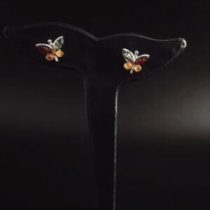 Orecchini Farfalla Argento 925 Ambra Baltica Multicolor