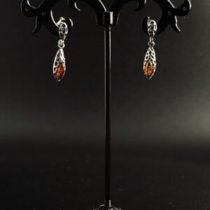 Orecchini Pendenti Marquise Filigrana Argento 925 Ambra Cognac - Pendenti Traforati Eleganti