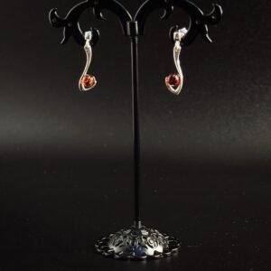 Orecchini Pendenti Spirale Stilizzata Moderna Argento 925 ed Ambra Baltica