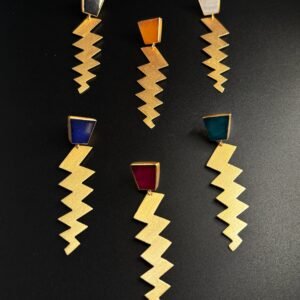 Orecchini artigianali Fulmine in Ottone Placcato Oro 24K e Agata