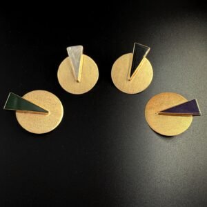 Orecchini Cerchio Pieno Bauhaus con Triangolo Ottone Placcato Oro 24K e Agata