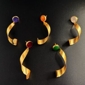 Orecchini Spirale Elicoidale Ottone Placcato Oro 24K e Agata