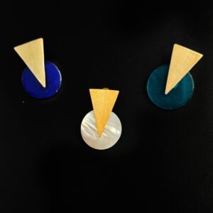 Orecchini Lobo Disco e Triangolo Ottone Placcato Oro 24K e Agata